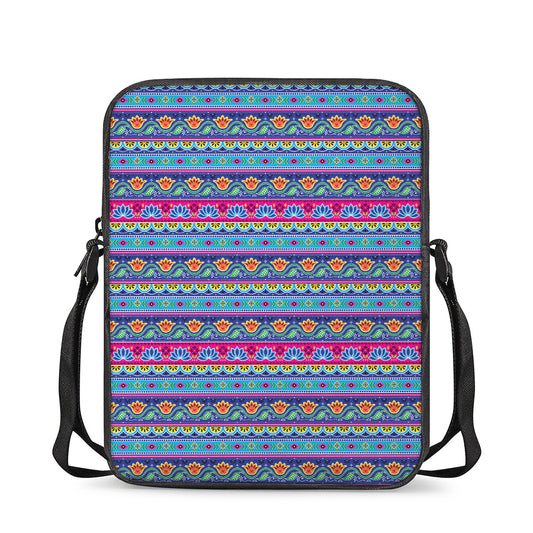 Boho Indian Lotus Pattern Print Rectangular Crossbody Bag