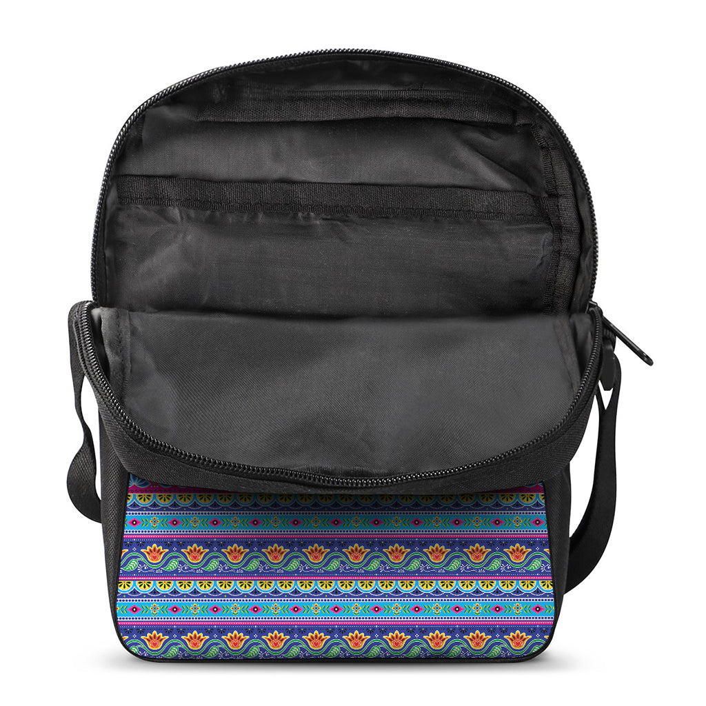 Boho Indian Lotus Pattern Print Rectangular Crossbody Bag
