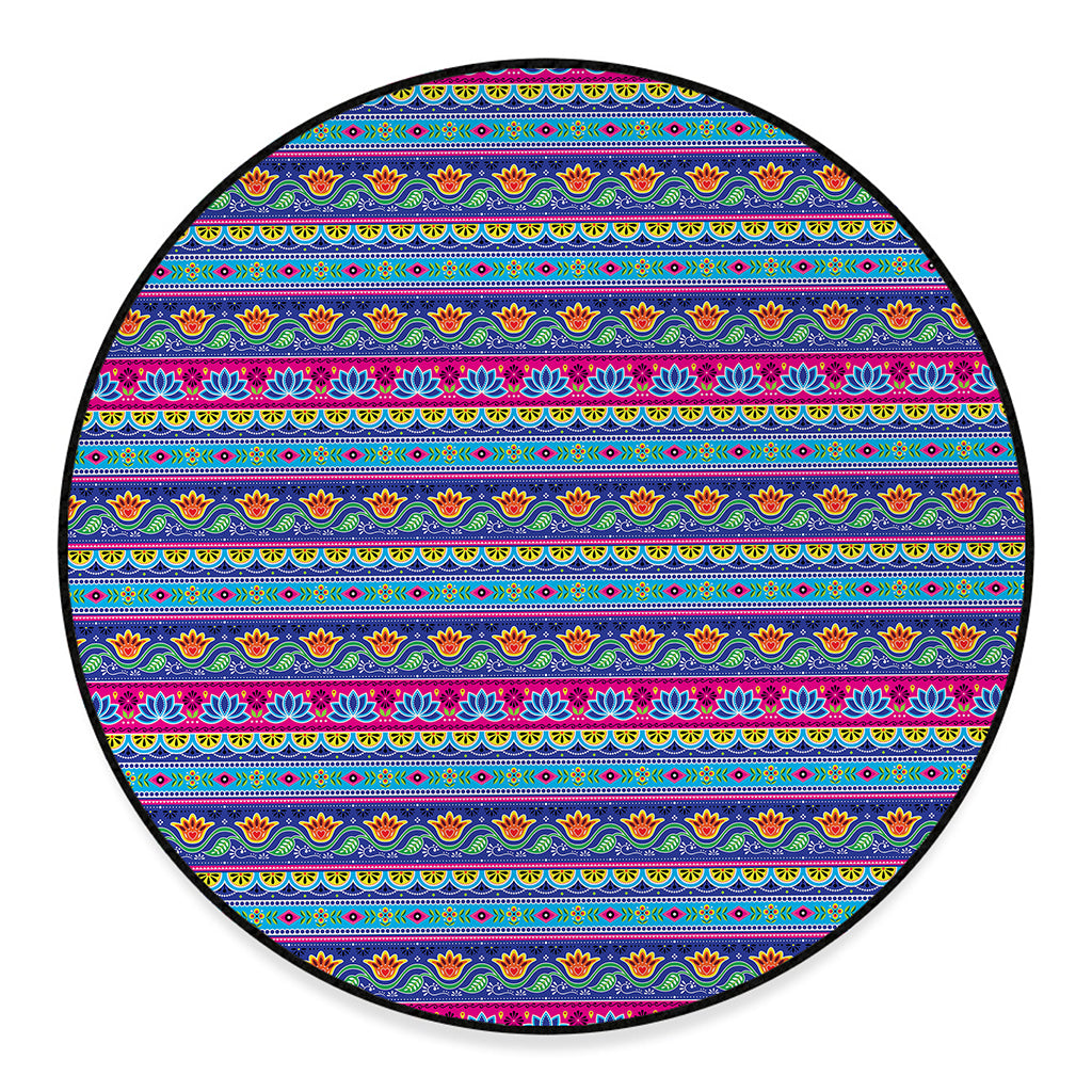 Boho Indian Lotus Pattern Print Round Floor Mat
