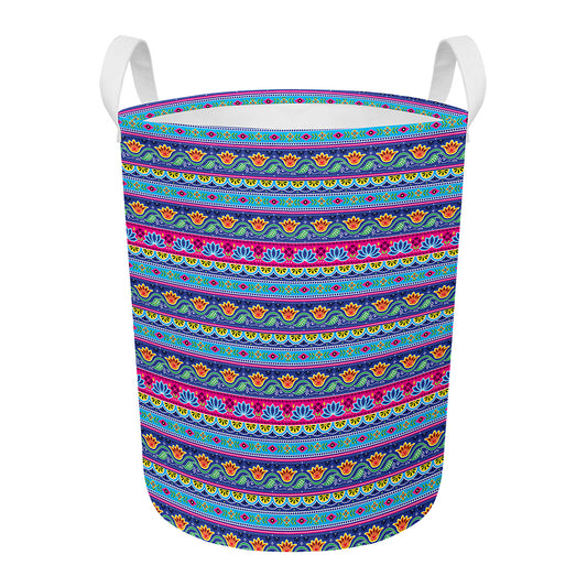 Boho Indian Lotus Pattern Print Round Laundry Basket