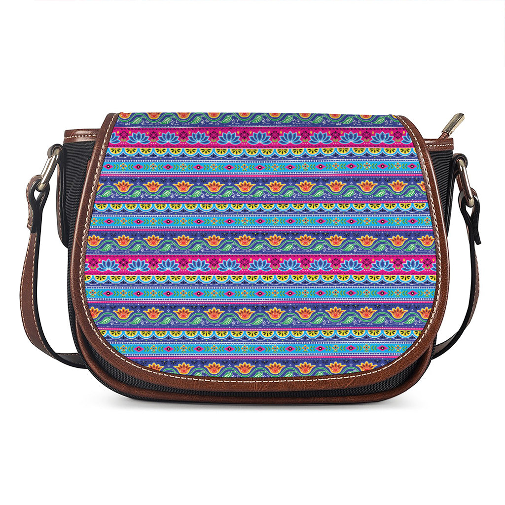 Boho Indian Lotus Pattern Print Saddle Bag