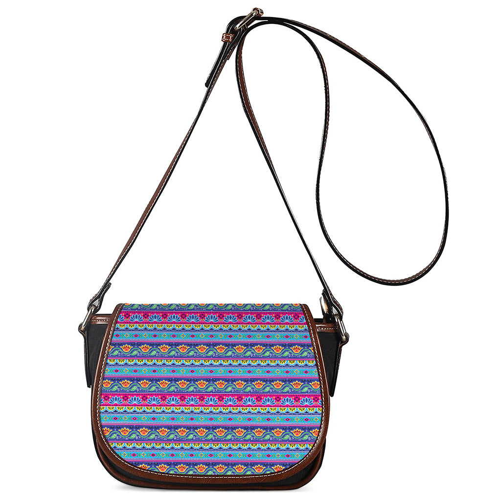 Boho Indian Lotus Pattern Print Saddle Bag