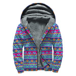 Boho Indian Lotus Pattern Print Sherpa Lined Zip Up Hoodie