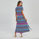Boho Indian Lotus Pattern Print Short Sleeve Maxi Dress