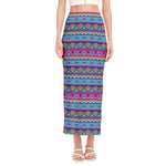 Boho Indian Lotus Pattern Print Side Slit Maxi Skirt