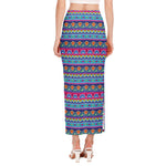 Boho Indian Lotus Pattern Print Side Slit Maxi Skirt