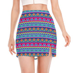 Boho Indian Lotus Pattern Print Side Slit Mini Skirt