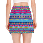Boho Indian Lotus Pattern Print Side Slit Mini Skirt