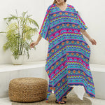 Boho Indian Lotus Pattern Print Silk V-Neck Kaftan Dress