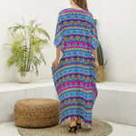 Boho Indian Lotus Pattern Print Silk V-Neck Kaftan Dress