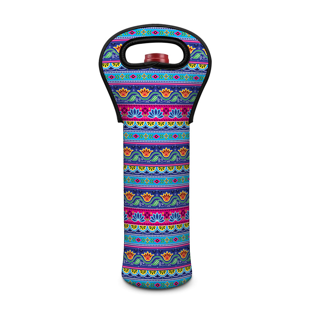 Boho Indian Lotus Pattern Print Single Neoprene Wine Tote