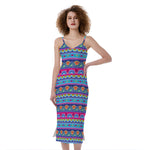 Boho Indian Lotus Pattern Print Slim Fit Midi Cami Dress