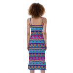 Boho Indian Lotus Pattern Print Slim Fit Midi Cami Dress