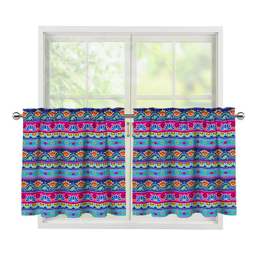 Boho Indian Lotus Pattern Print Tier Curtains