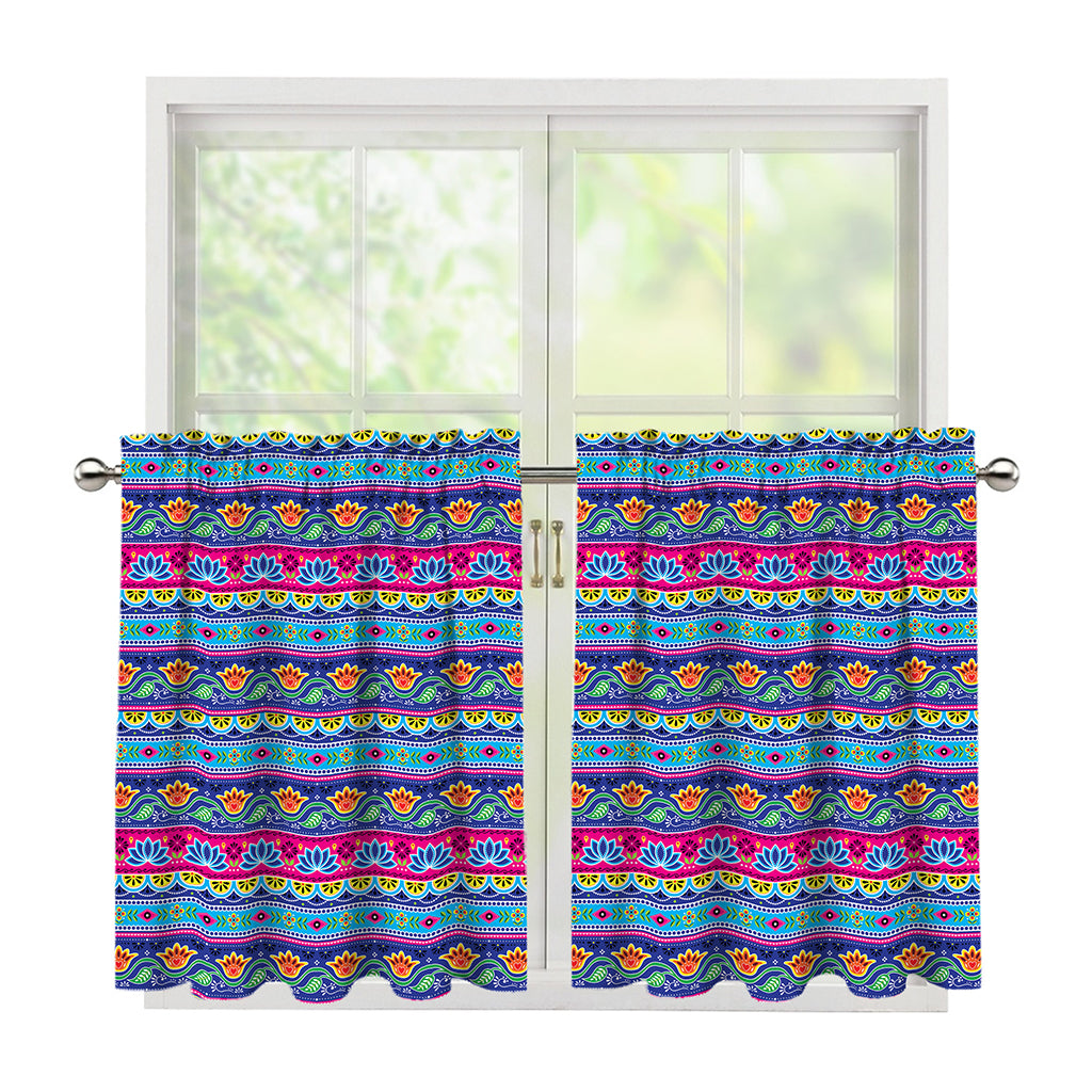 Boho Indian Lotus Pattern Print Tier Curtains