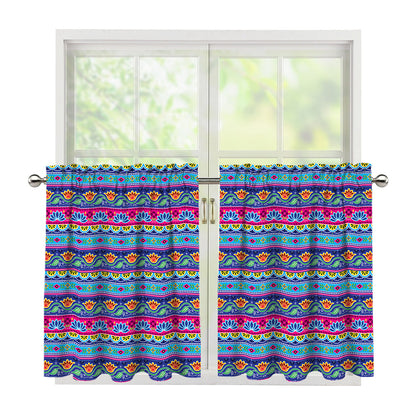 Boho Indian Lotus Pattern Print Tier Curtains