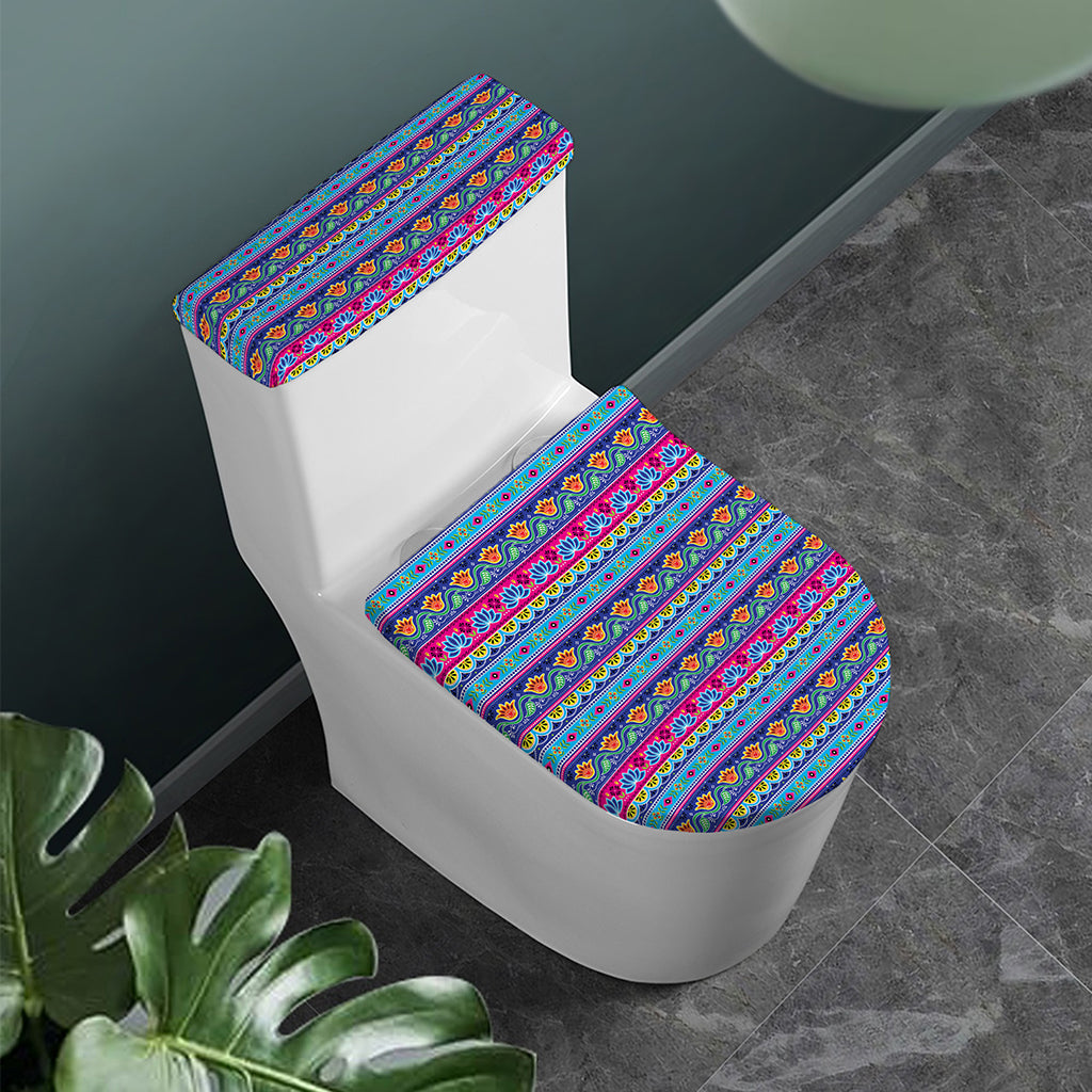 Boho Indian Lotus Pattern Print Toilet Lid And Tank Cover Set