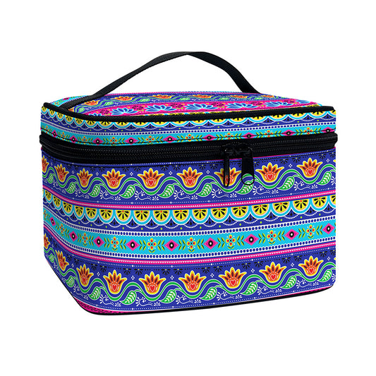 Boho Indian Lotus Pattern Print Travel Makeup Bag