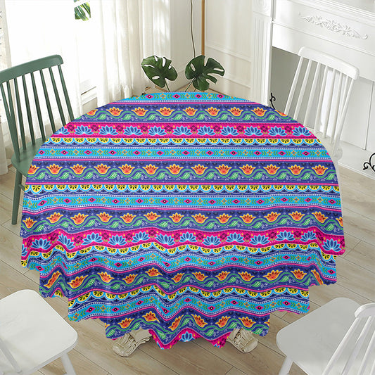 Boho Indian Lotus Pattern Print Waterproof Round Tablecloth