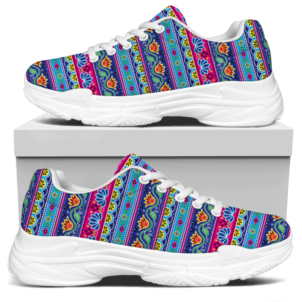 Boho Indian Lotus Pattern Print White Chunky Shoes