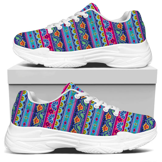 Boho Indian Lotus Pattern Print White Chunky Shoes