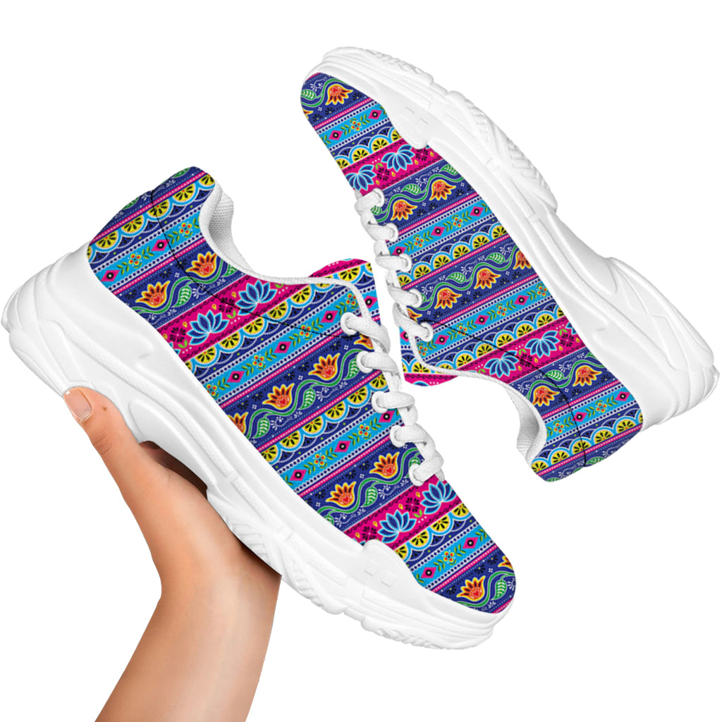 Boho Indian Lotus Pattern Print White Chunky Shoes