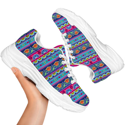 Boho Indian Lotus Pattern Print White Chunky Shoes