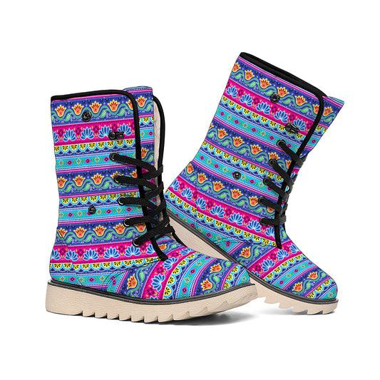 Boho Indian Lotus Pattern Print Winter Boots