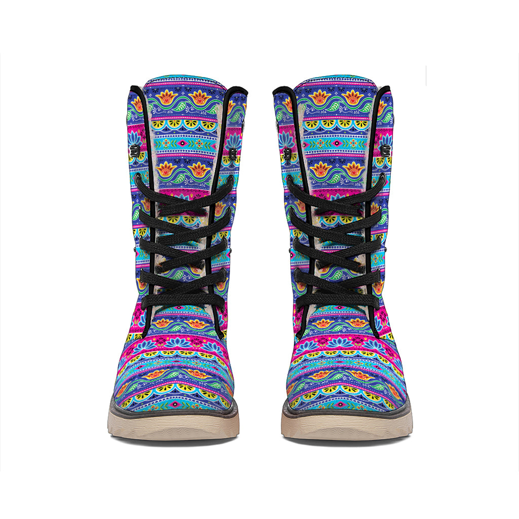 Boho Indian Lotus Pattern Print Winter Boots