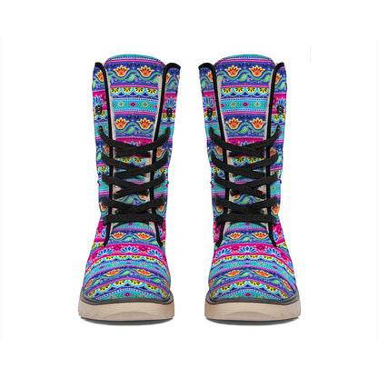 Boho Indian Lotus Pattern Print Winter Boots