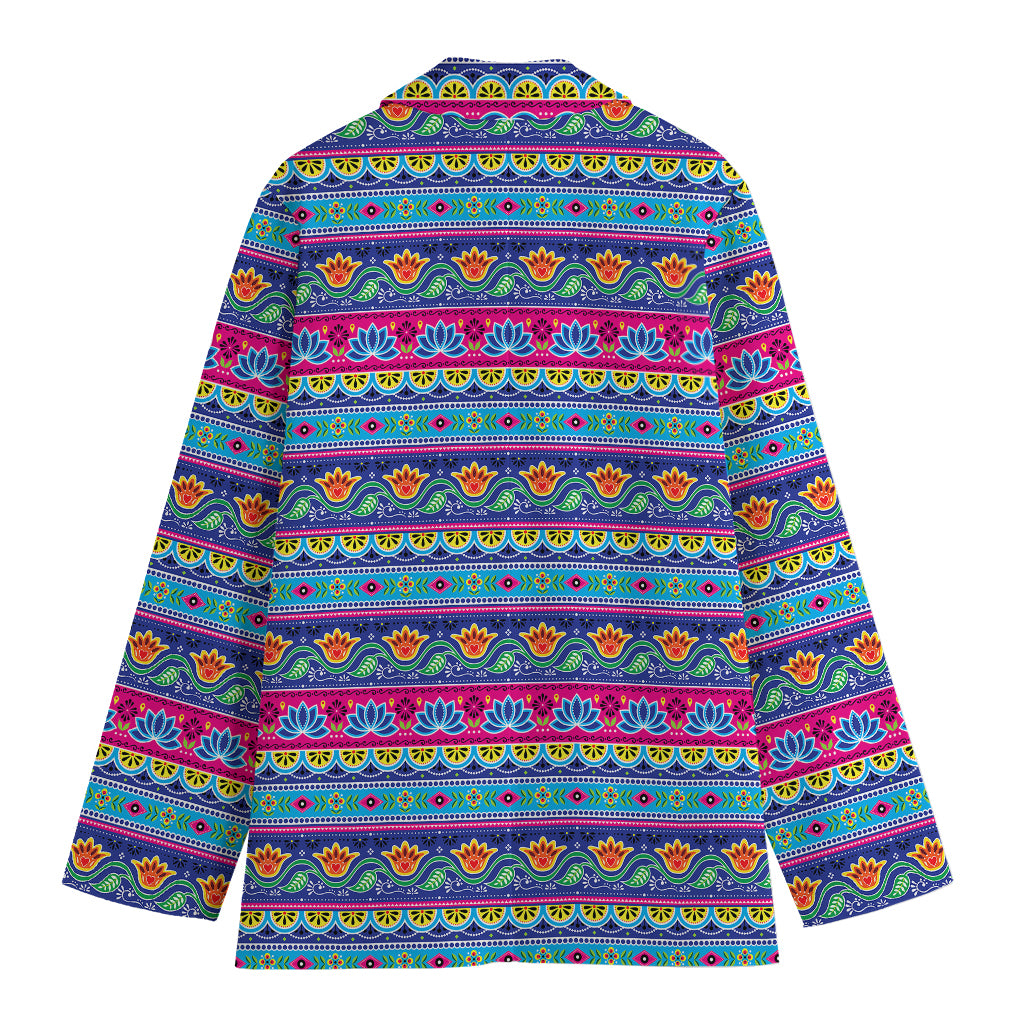 Boho Indian Lotus Pattern Print Women's Cotton Blazer