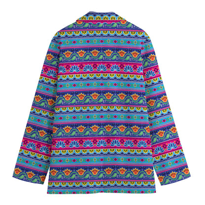 Boho Indian Lotus Pattern Print Women's Cotton Blazer