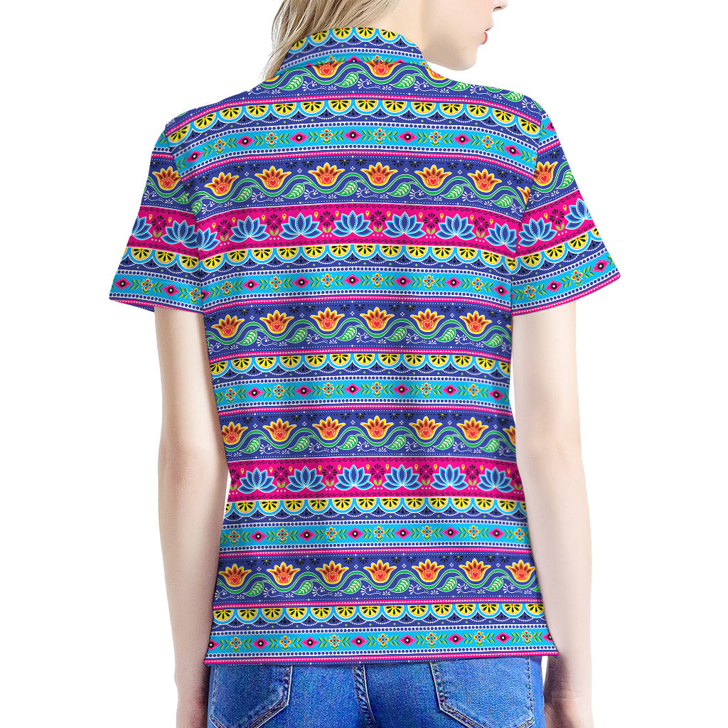 Boho Indian Lotus Pattern Print Women's Polo Shirt