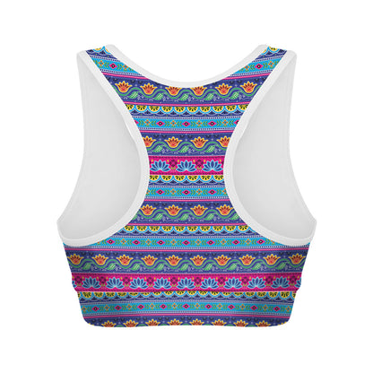 Boho Indian Lotus Pattern Print Women's Sports Bra