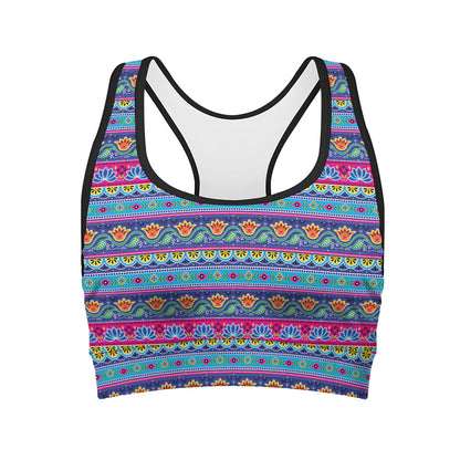 Boho Indian Lotus Pattern Print Women's Sports Bra