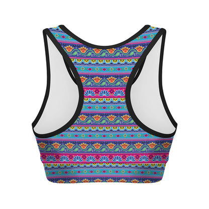 Boho Indian Lotus Pattern Print Women's Sports Bra