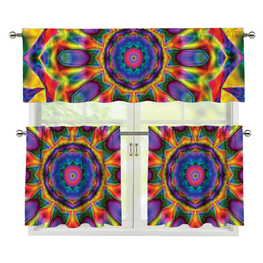 Boho Kaleidoscope Print 3 Piece Kitchen Curtains