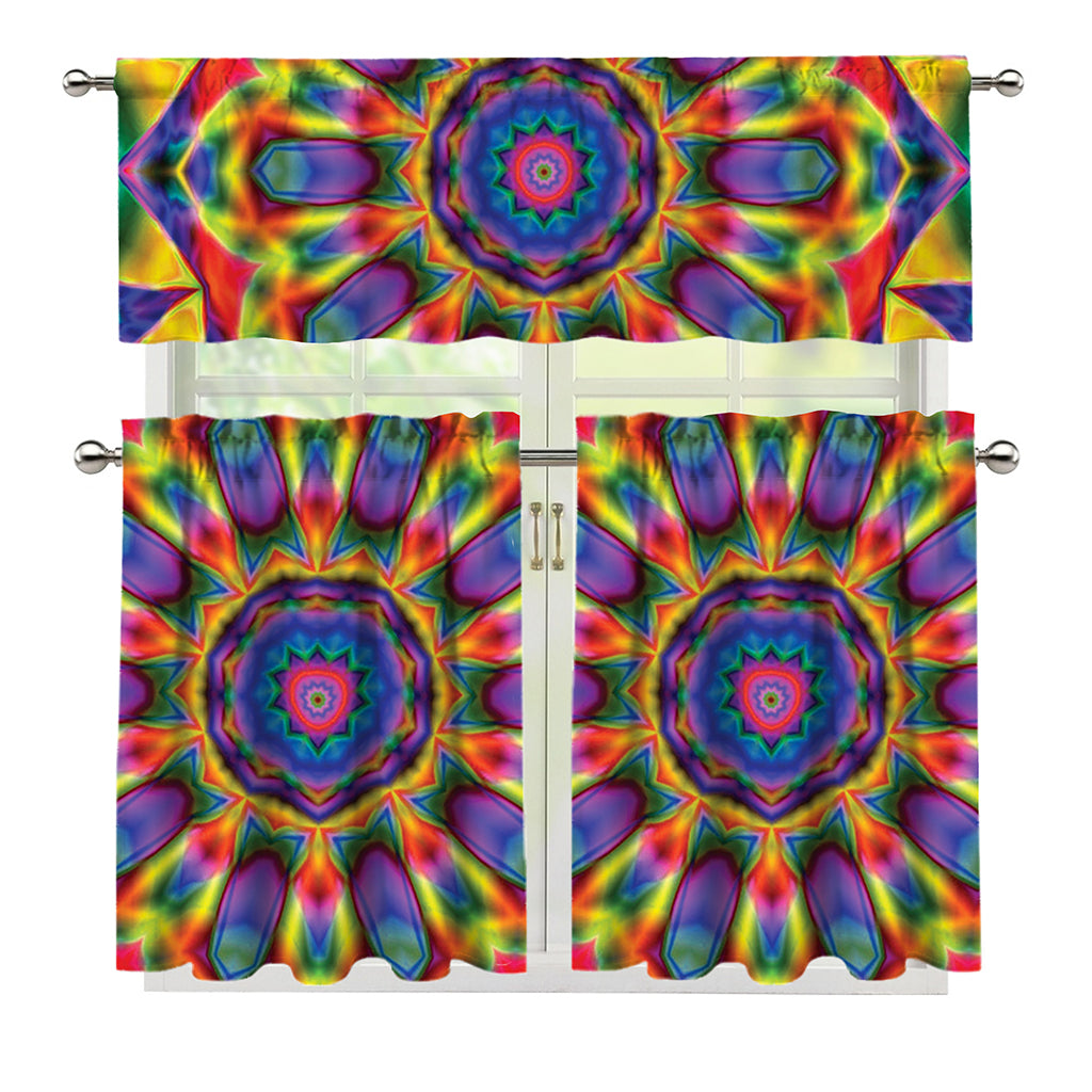 Boho Kaleidoscope Print 3 Piece Kitchen Curtains