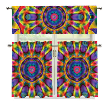 Boho Kaleidoscope Print 3 Piece Kitchen Curtains