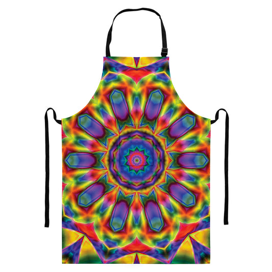 Boho Kaleidoscope Print Bib Apron With Pocket