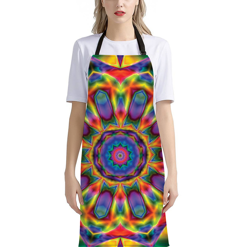 Boho Kaleidoscope Print Bib Apron With Pocket