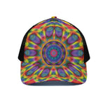 Boho Kaleidoscope Print Black Mesh Trucker Cap