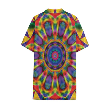 Boho Kaleidoscope Print Cotton Hawaiian Shirt