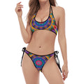 Boho Kaleidoscope Print Halter Scoop Tie Side Bikini