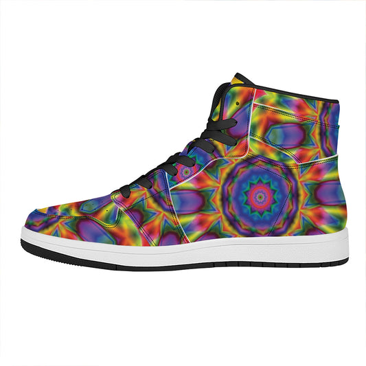 Boho Kaleidoscope Print High Top Leather Sneakers