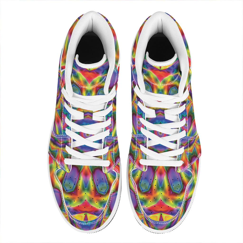 Boho Kaleidoscope Print High Top Leather Sneakers
