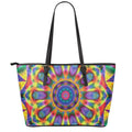 Boho Kaleidoscope Print Leather Tote Bag With Zipper