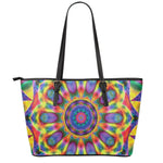 Boho Kaleidoscope Print Leather Tote Bag