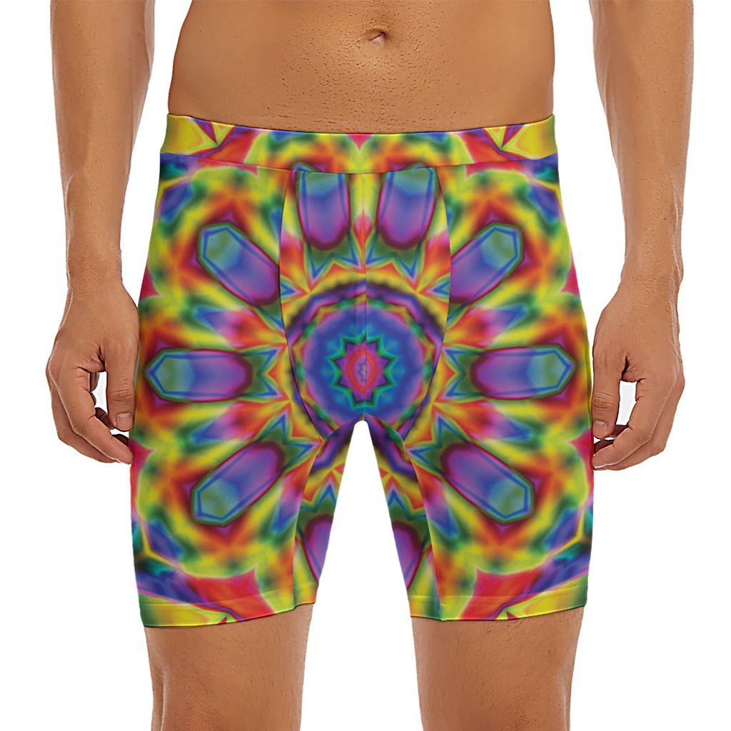 Boho Kaleidoscope Print Men's Long Boxer Briefs