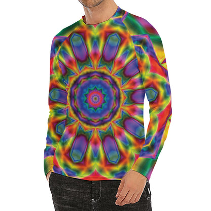 Boho Kaleidoscope Print Men's Long Sleeve Rash Guard